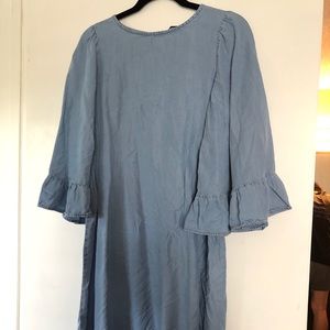 Blue denim dress with bell bottom sleeves
